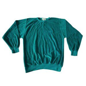 Teal Blue/Green Fuzzy Velvet Women's High Crewneck Pullover Sweater Vintage 90s